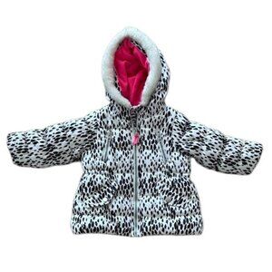 24 month - Leopard Print Hooded Puff Jacket with Pink Lining